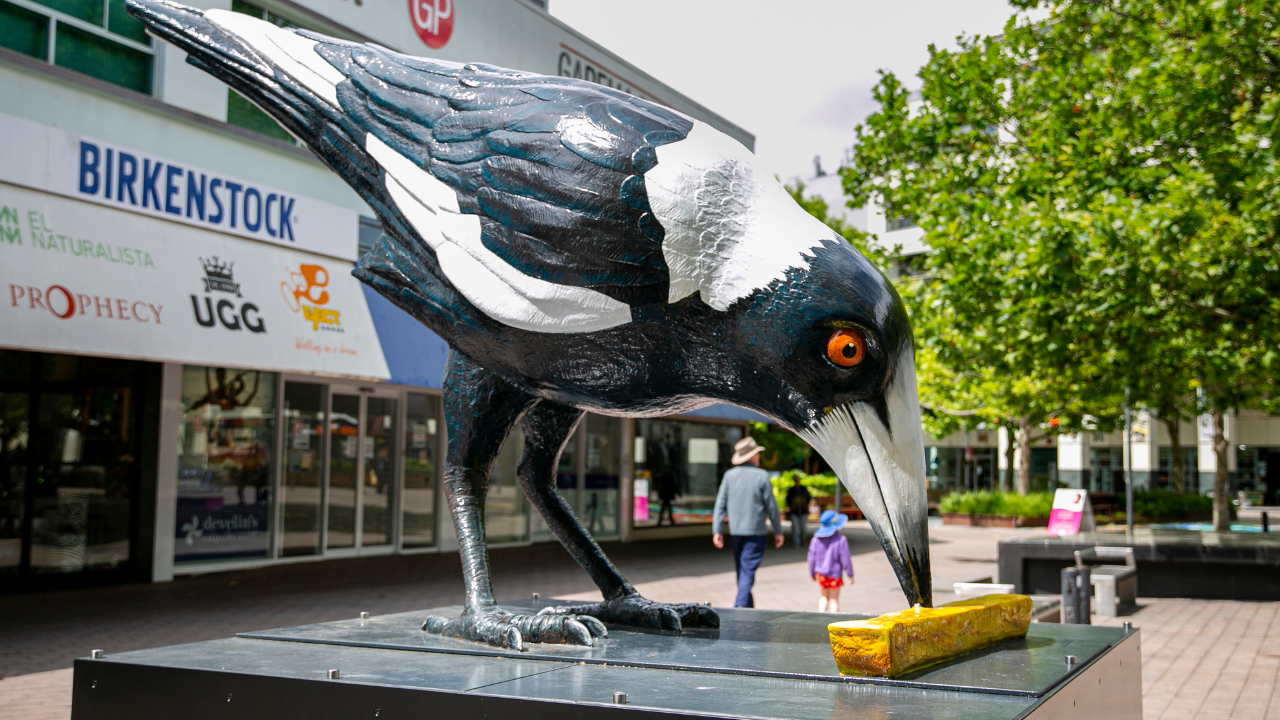 The Big Swoop sculpture in Garema Place