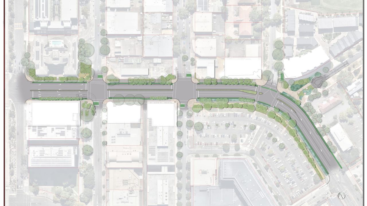 Aerial diagram of the Cooyong Street concept masterplan.