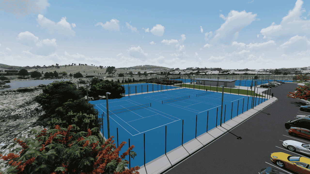 An artist's impression of a tennis court.