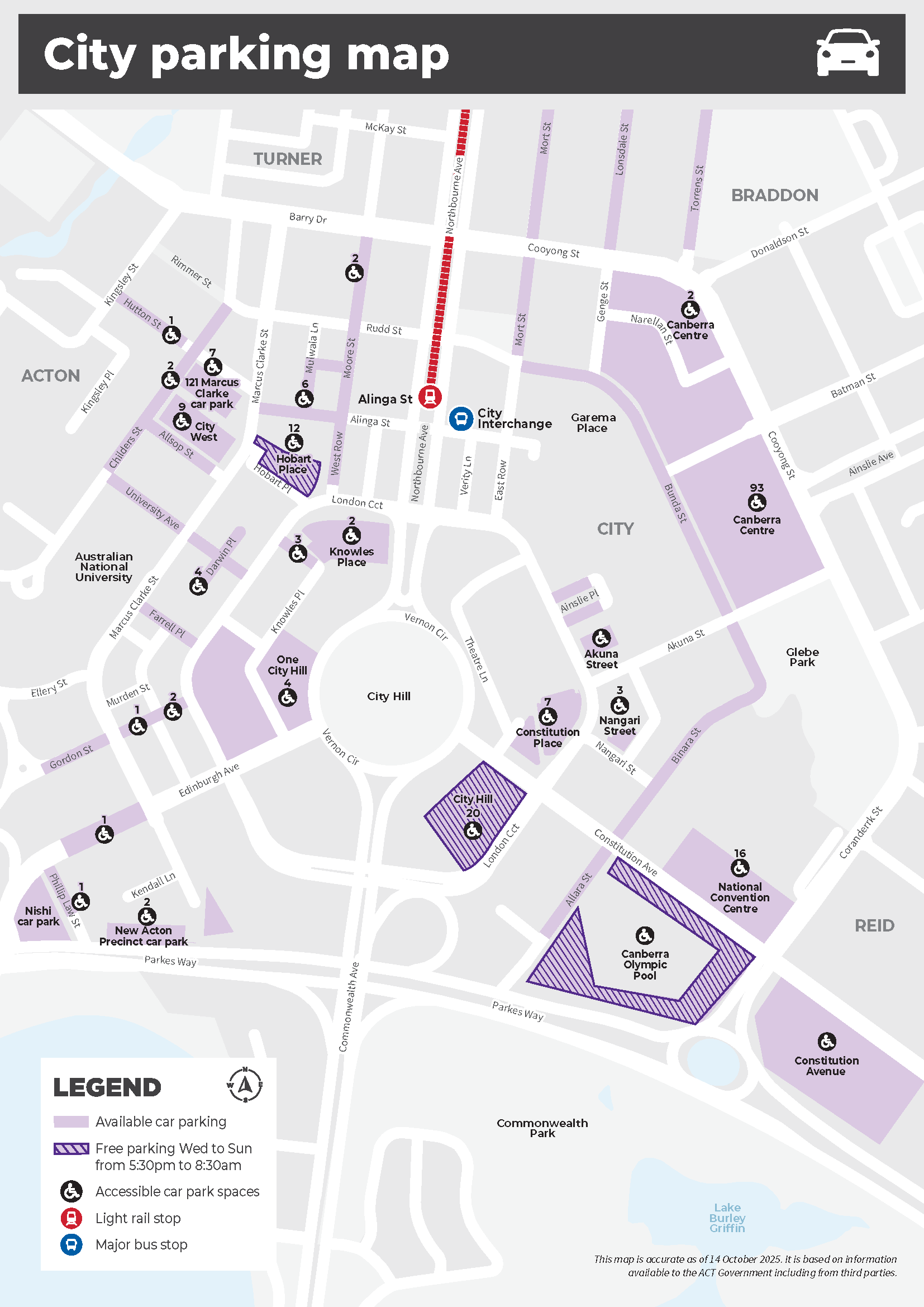 Map of car parks available in the city