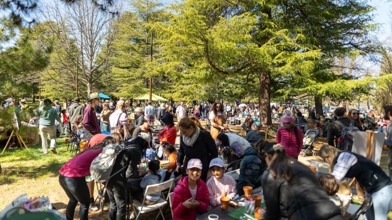 Crowds of people in Haig Park.