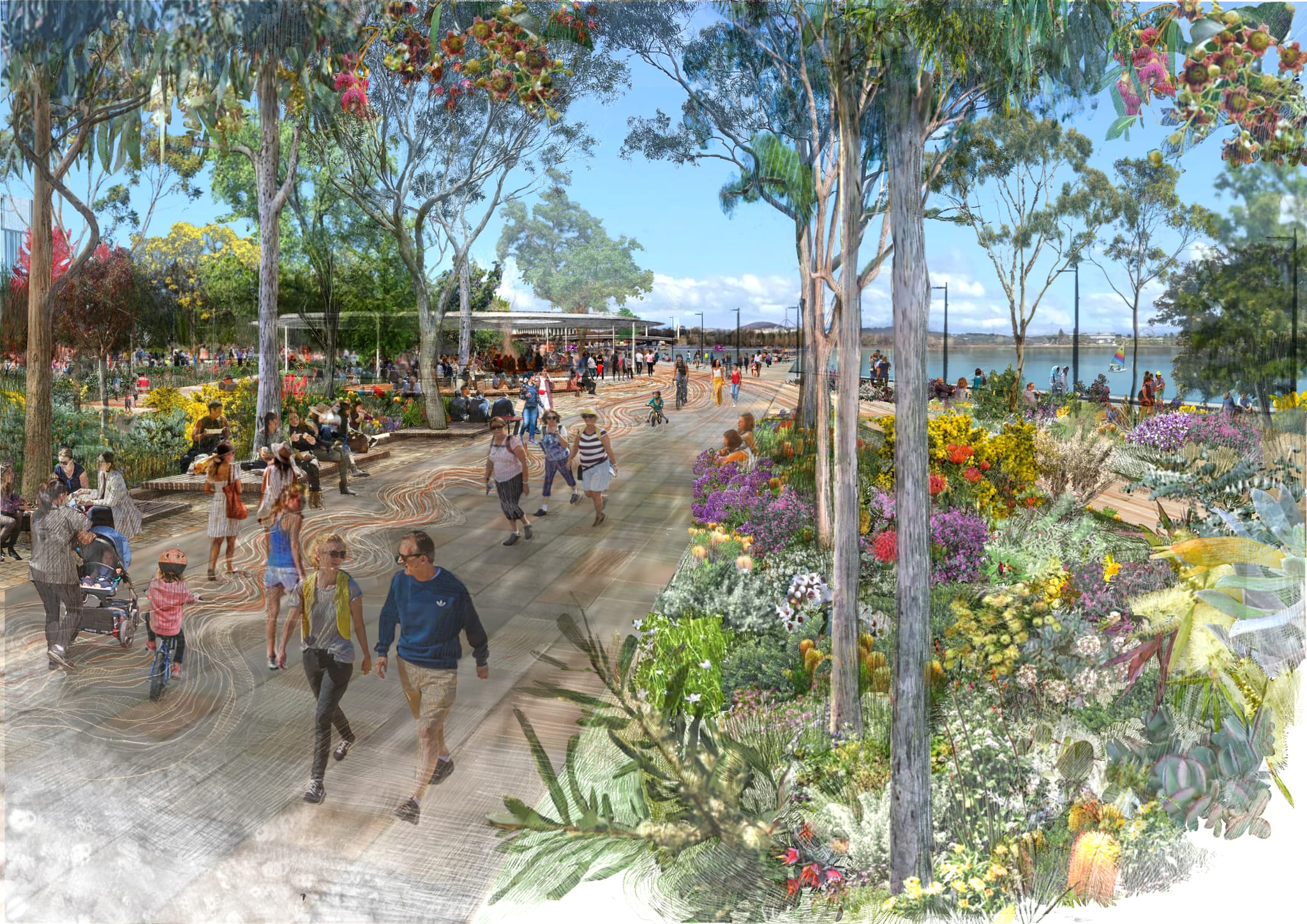 An artist's impression of Ngamawari, the future park coming to the Acton Waterfront