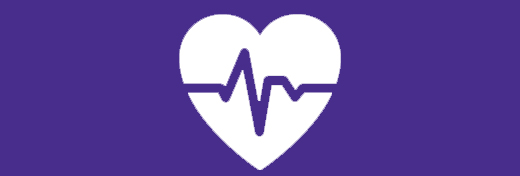 Image of a white heart with a heart beat line through it on a purple background.