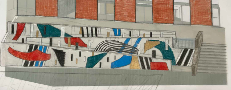 Artwork concept drawing on ramp of Canberra Theatre