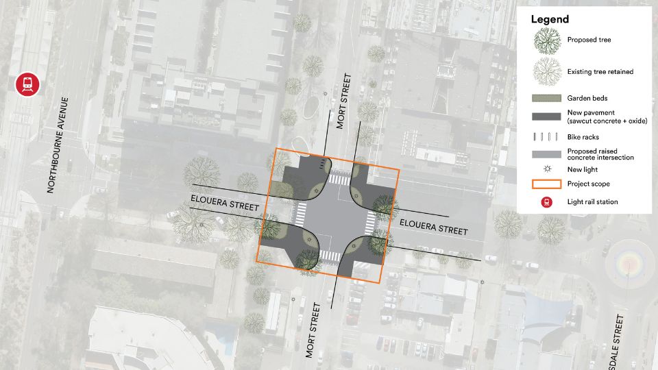 Aerial diagram of the intersection with map legend outling upgrades. 