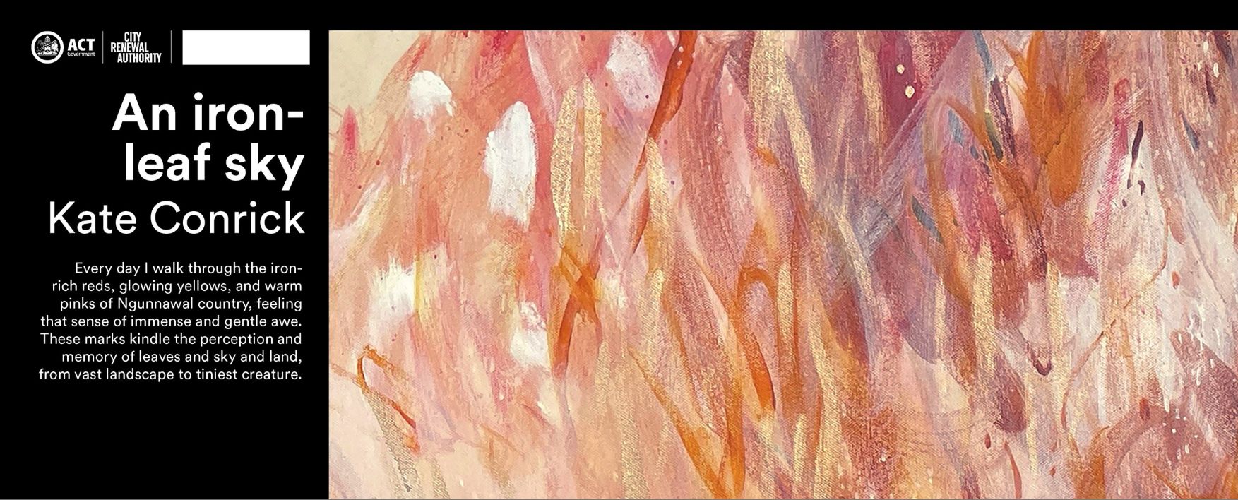 Vibrant reds, whites and orange brush strokes. 