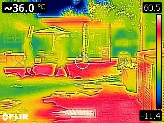 A thermal image showing the sources of radiant heat near Dickson library