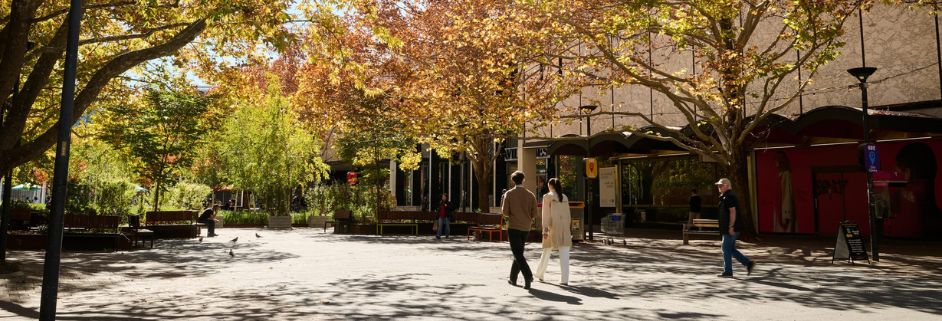 People walking along City Walk near Ainslie Place. 