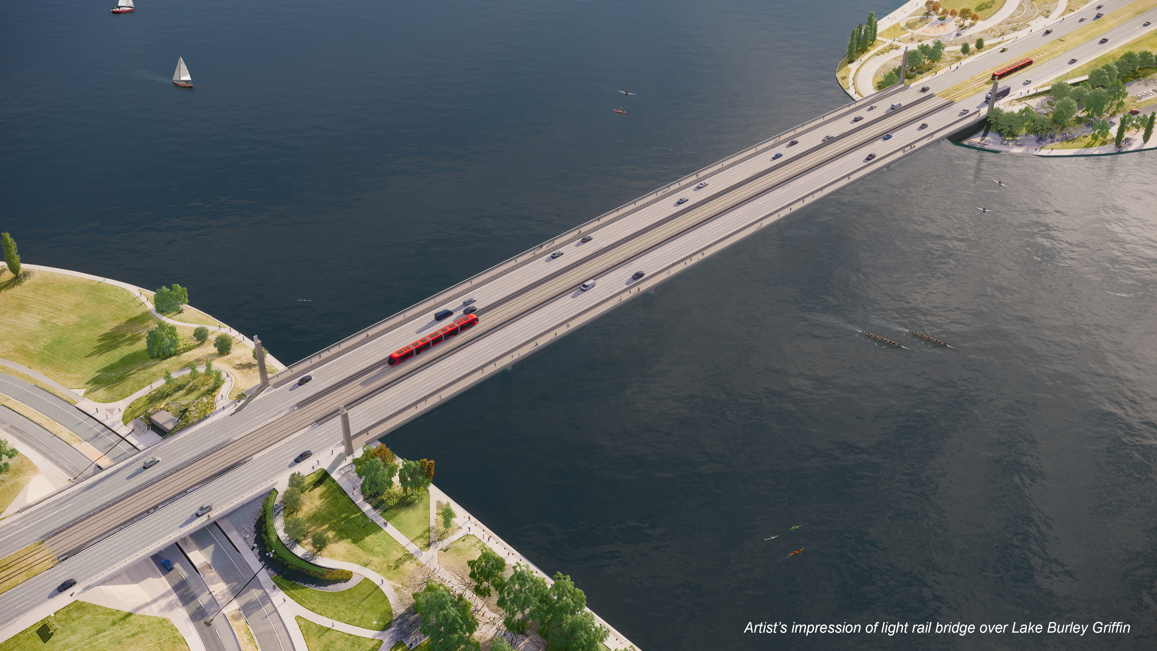 Light Rail Stage 2B - artist's impression of Commonwealth Avenue Bridge 