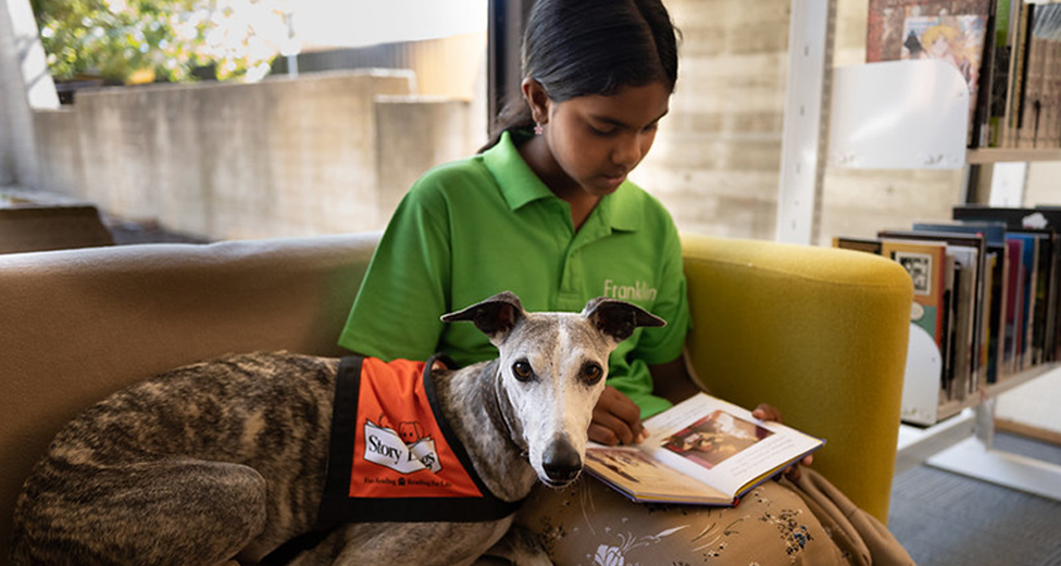 Dashi and Harini reading as part of the Story Dog program