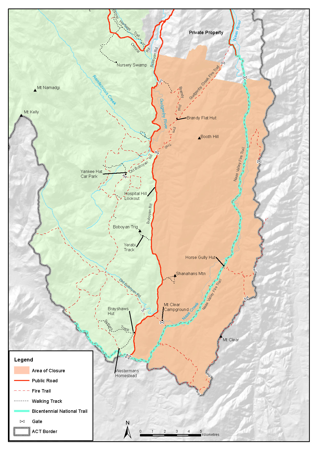 Closure boundary follows eastern edge of Boboyan Road to the eastern boundary of Namadgi National Park.