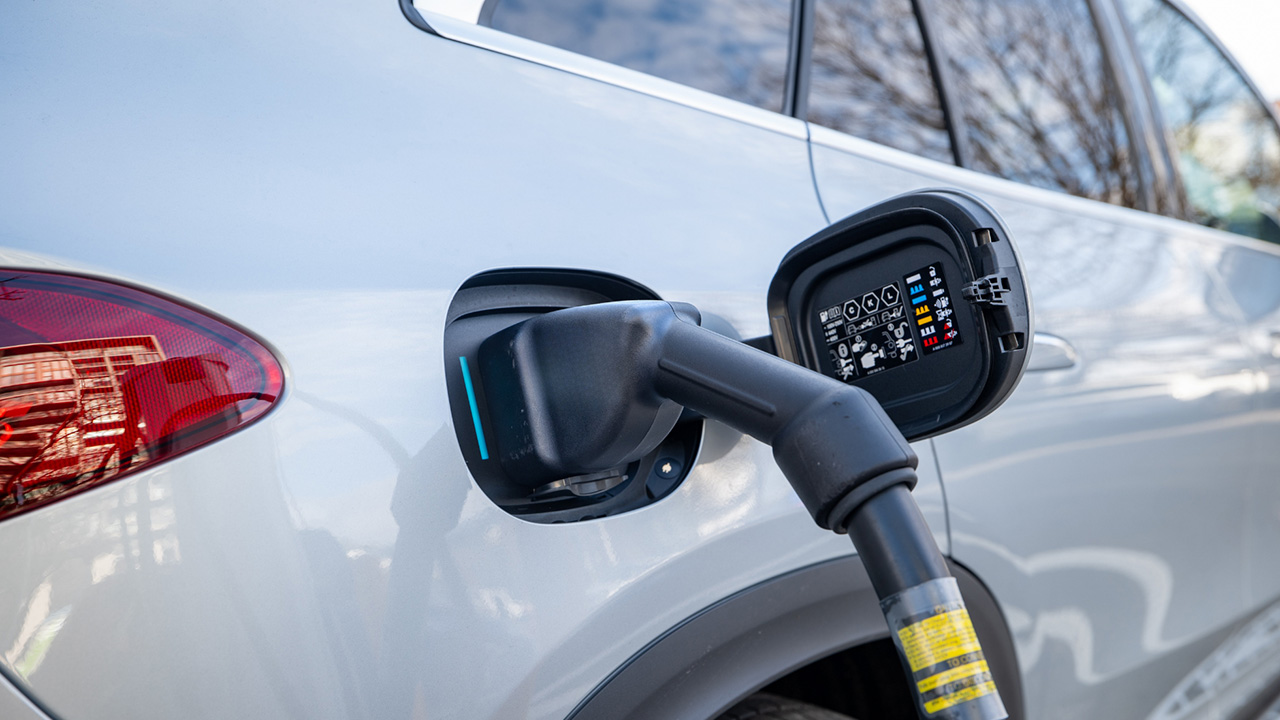 An electric car being charged.