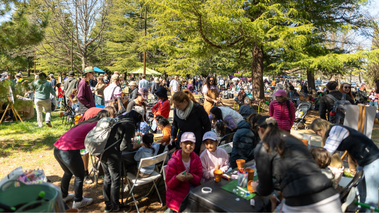 Crowds of people in Haig Park
