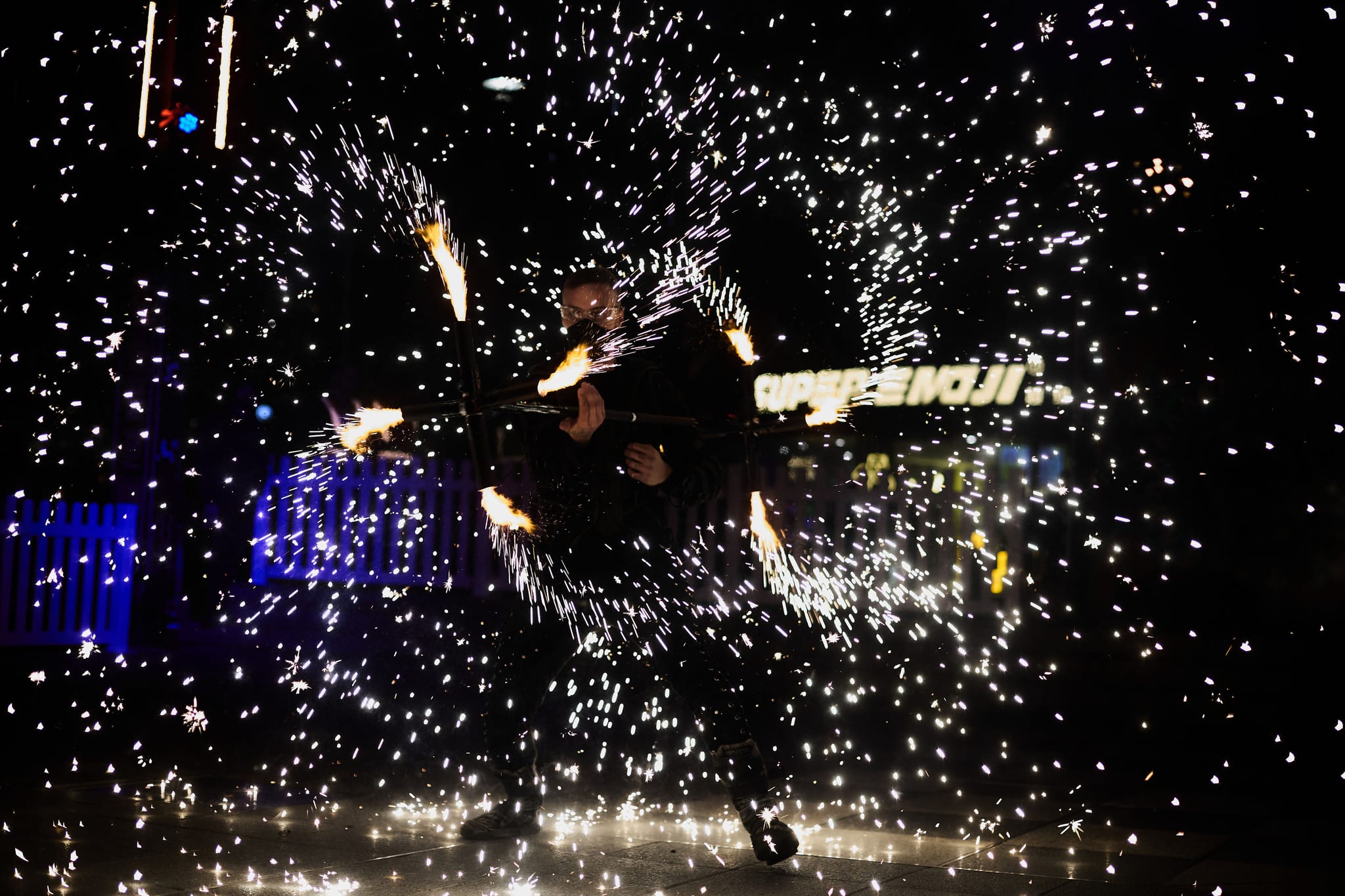 Fire performance with fireworks