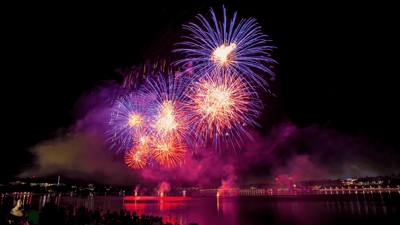 A crowd watching fireworks