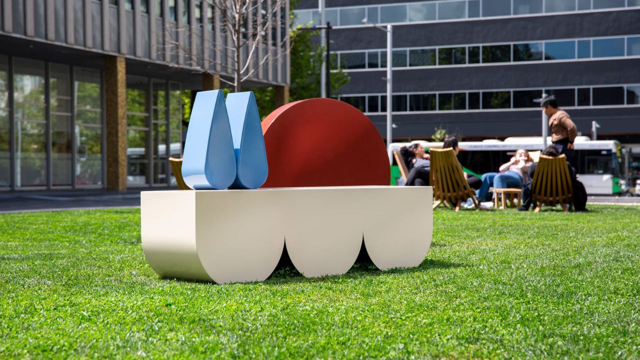 Scuplutre on lawn.
