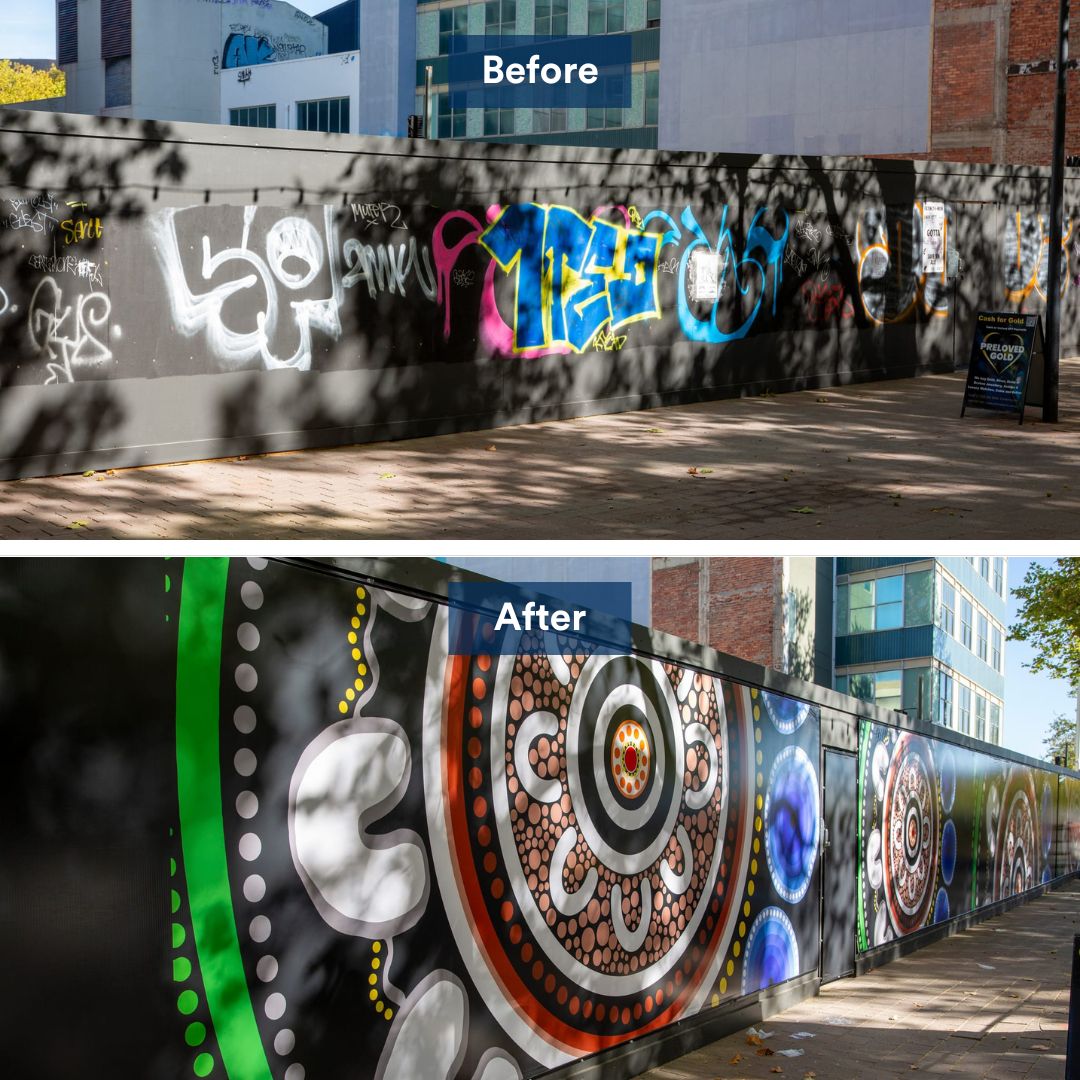 Before and after comparison of the artwork. 