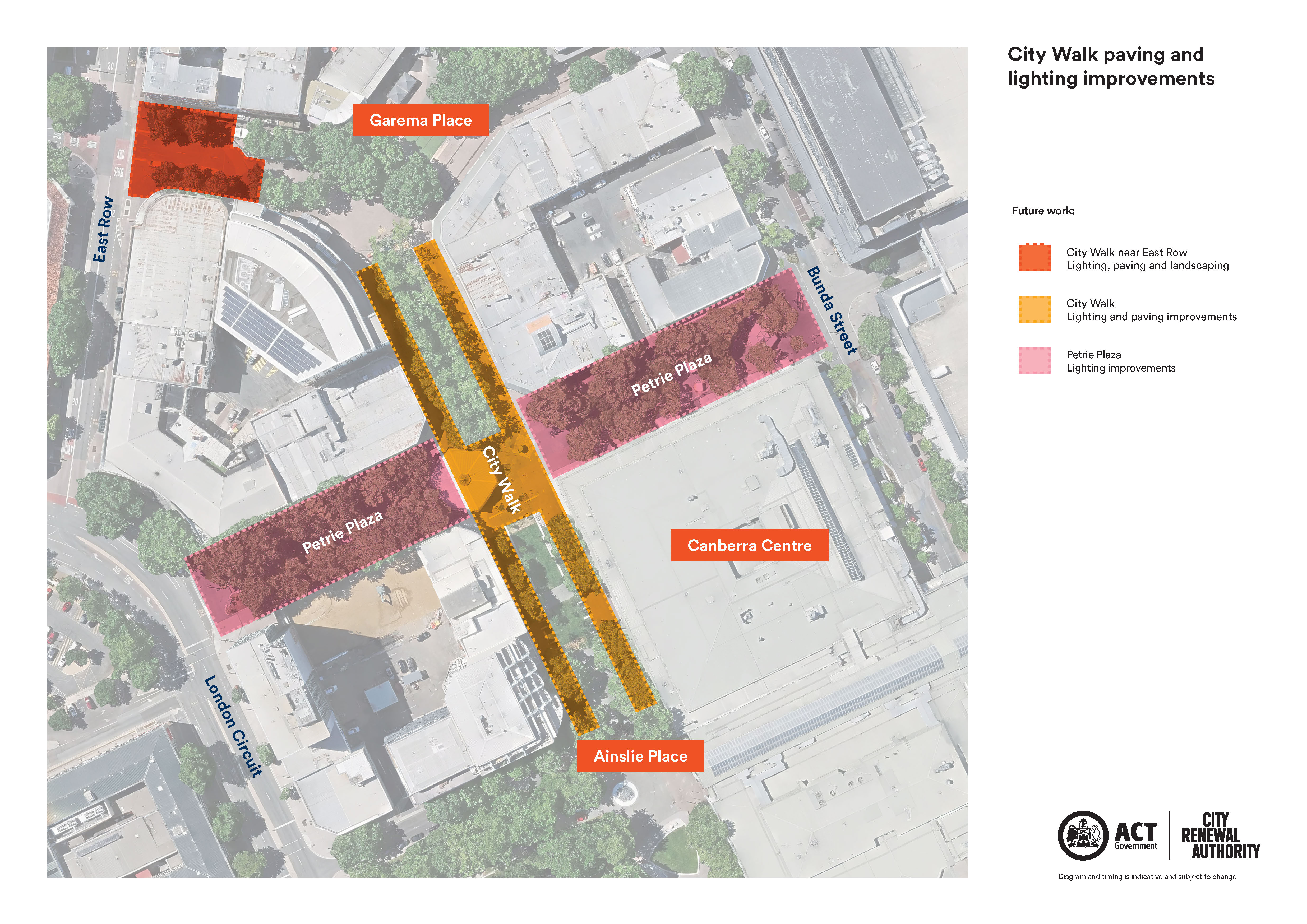 Aerial image with coloured shaded areas showing the project scope.