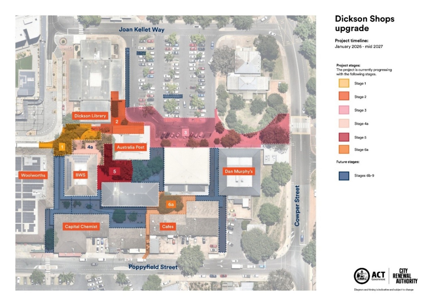 Map of upgrade works in Dickson Shops area