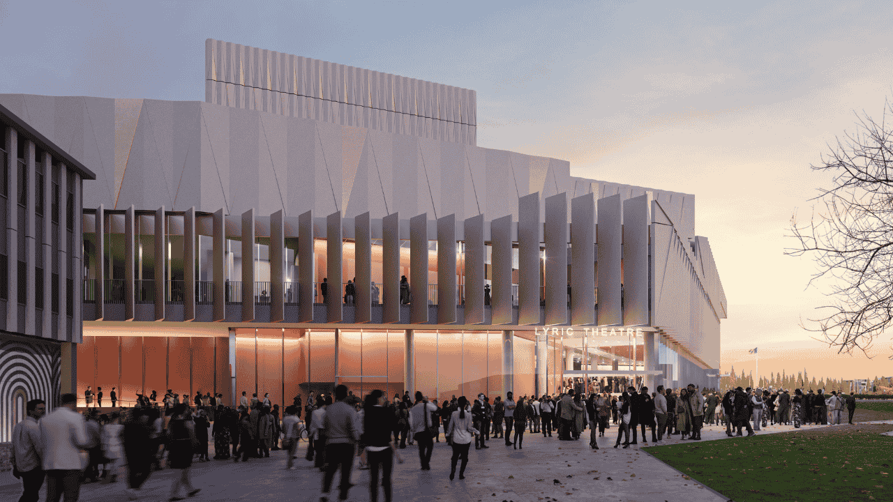 An artist's impression of a large-scale modern building.