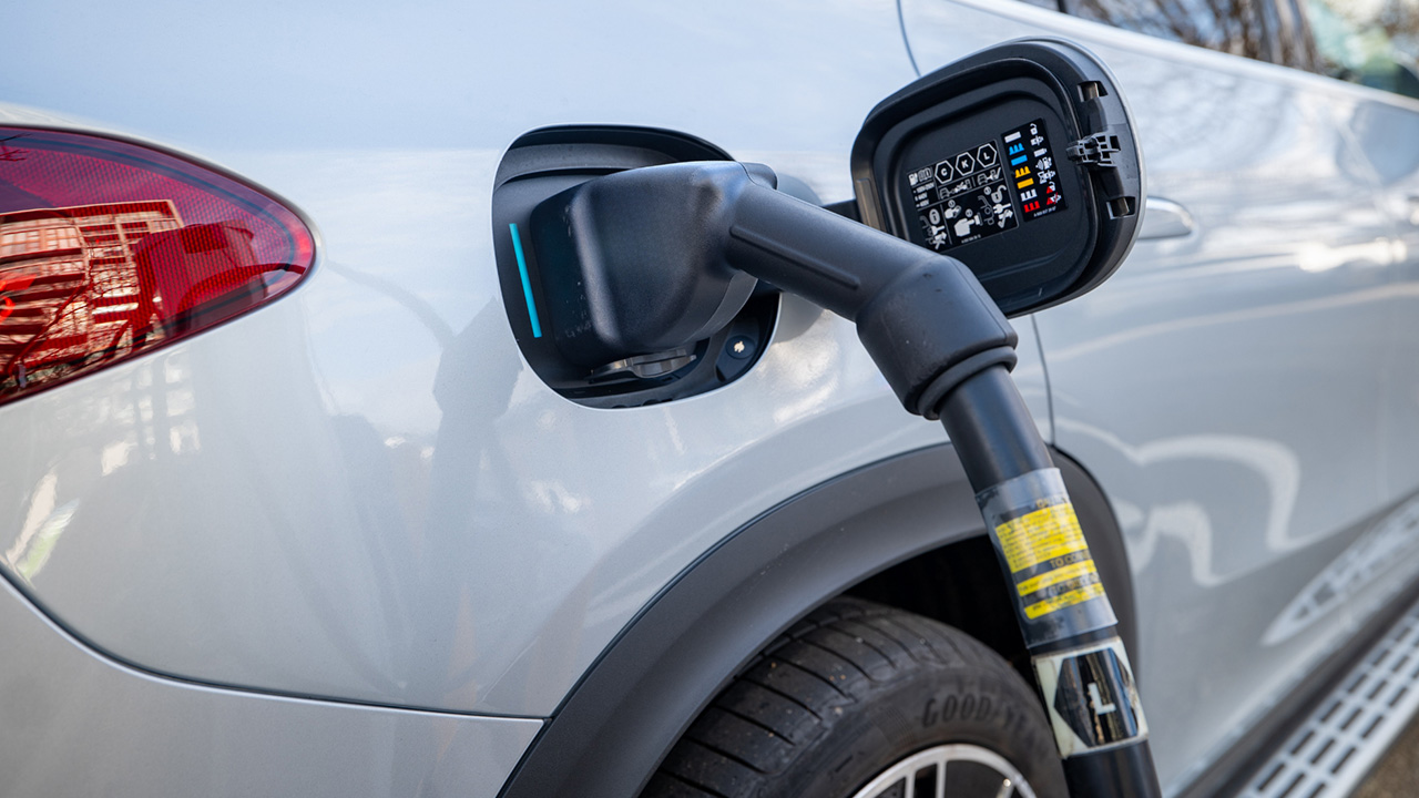 An electric car being charged.