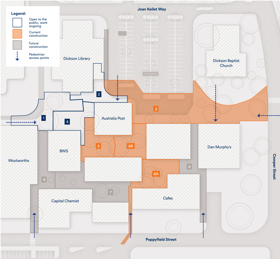 Illustrated map showing project area of shops.