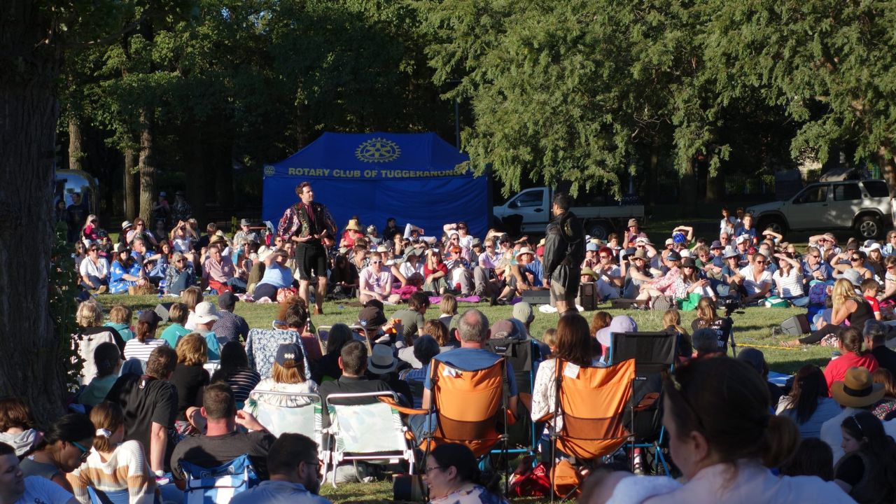 Perfomers in a park. 